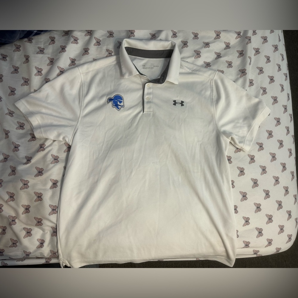 Under Armour seton hall white short sleeve polo